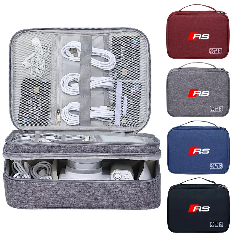 

Portable Car Audi RS Logo Travel Cable Bag Digital Storage Bags For Audi A1 A3 A4 A5 A6 A7 S3 S4 S5 S6 Auto Interior Accessories