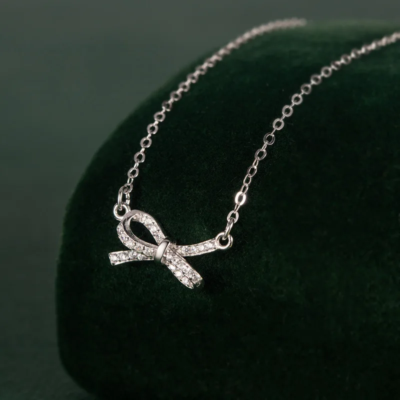 Whole Bodys925Pure silver bow-shaped creative necklace, a popular and stylish clavicle chain for women, perfect for cross-border