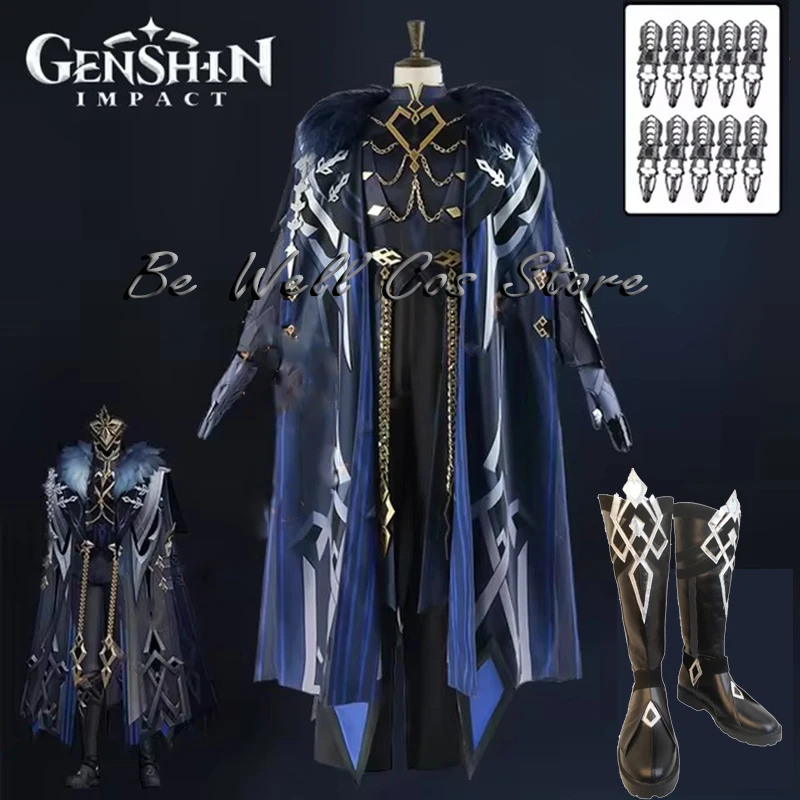 Genshin Impact Il Capitano The Captain Cosplay Costume Wig Cloak Uniform Mask Men Women Halloween Party Carnival Roleplay Outfit