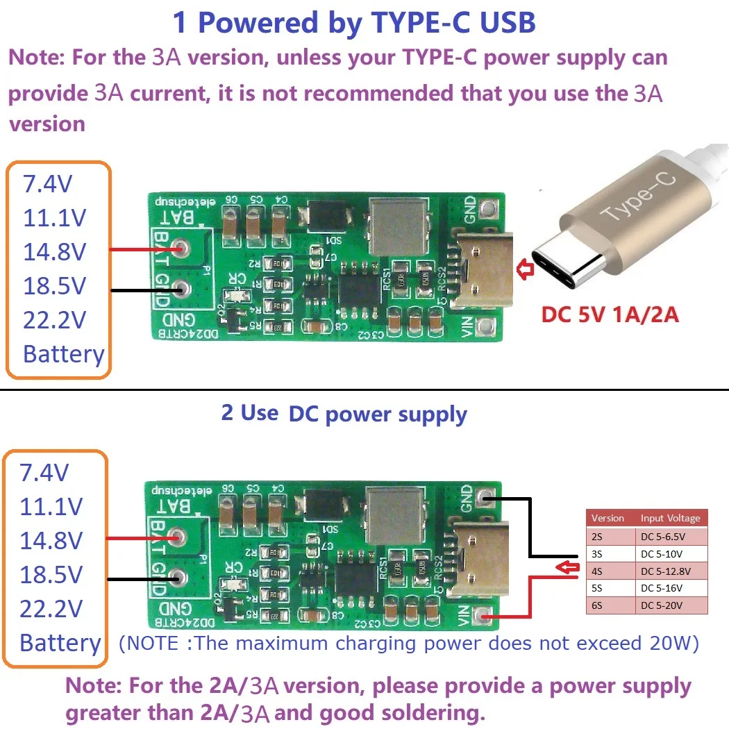 1PCS 2-6Cell Li-po Li-ion 18650 Pack Charger Module Type-c DC 5V to 8.4V 12.6V 16.8V 21V 25.2V for 7.4V 11.1V 14.8V 18.5V 22.2V