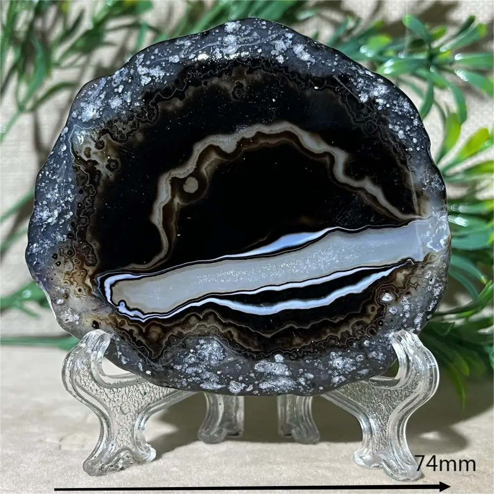 Crystal Natural Slab Agate Stone Quartz Geode Slice Mineral Coaster Polished Energy  Healing Reiki Home Decoration+Stand