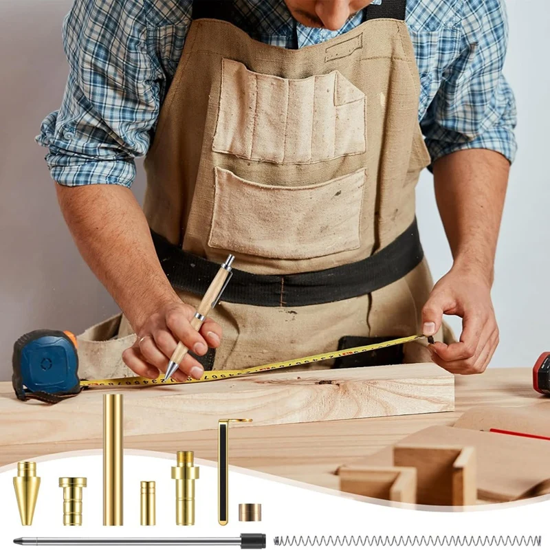 Kit de caneta retrátil de 6 peças para torneamento de madeira 8mm clique caneta kit com recargas torno torneamento suprimentos para fazer caneta madeira