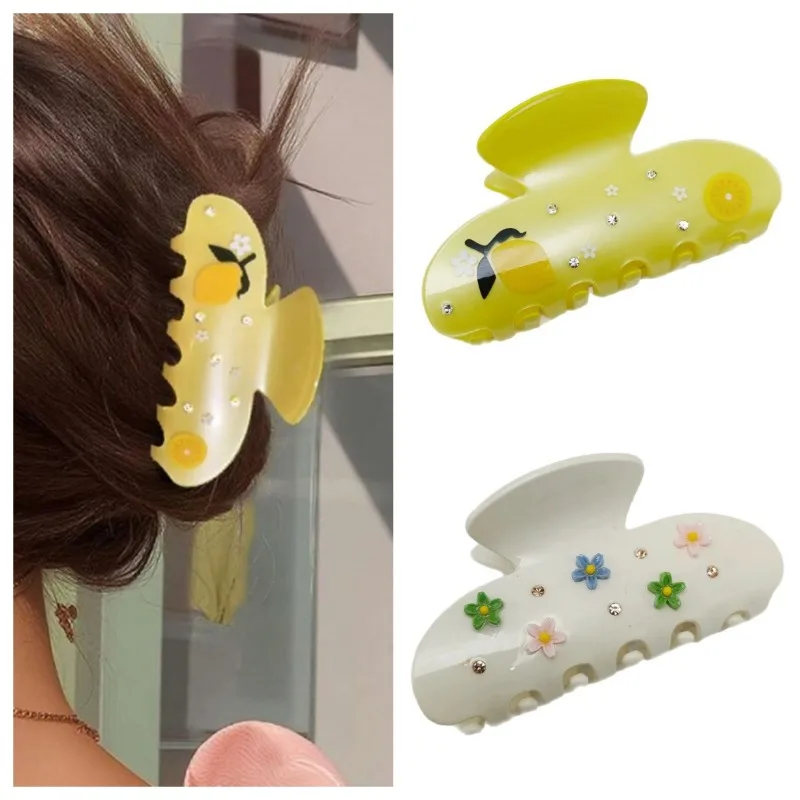 

1pcs Lemon & Floral Hair Claw Women Adorable Fresh Design Trendy Sweet Accessory Stylish Girls New Headwear Daily Casual Outfits