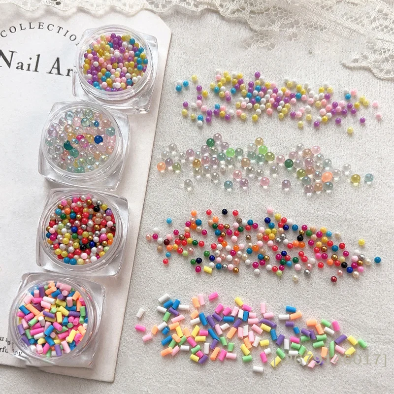 1 Box gemischte Mini-Macaron-Bubble-Perlen, 3D-Nagelkunst-Charms, dekorative Verzierungen, farbige Harz-Nageldekorationen für DIY-Maniküren