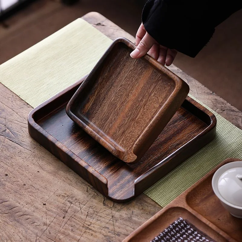 Walnut Wooden Food Tray, Puer Tea Storage Box, Tea Knife Pry Plate, Home Breakfast Cake Tray, Flower Pot Bonsai Gardening Holder