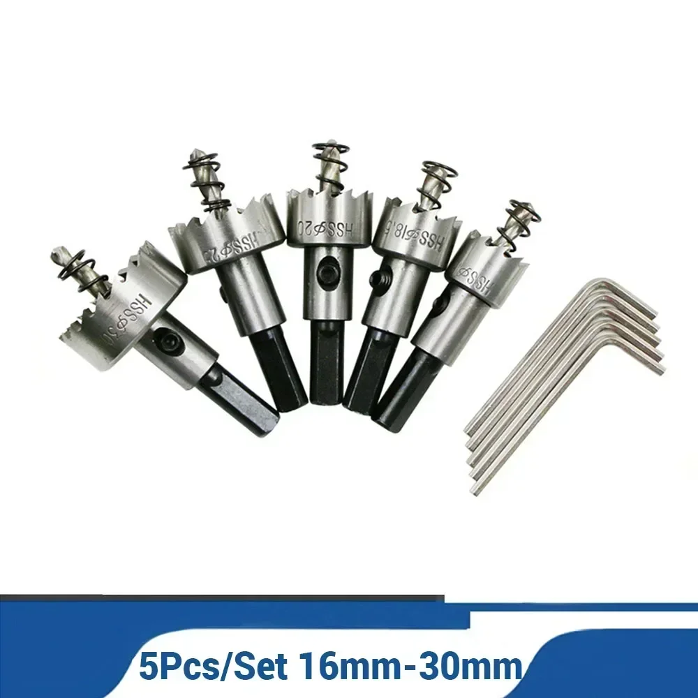 

5Pcs/Set HSS Core Drill Bit Titanium Coated Wood Metal Hole Saw Cutter Drilling Bits Set 16-30mm Hole Opener Woodworking Tools