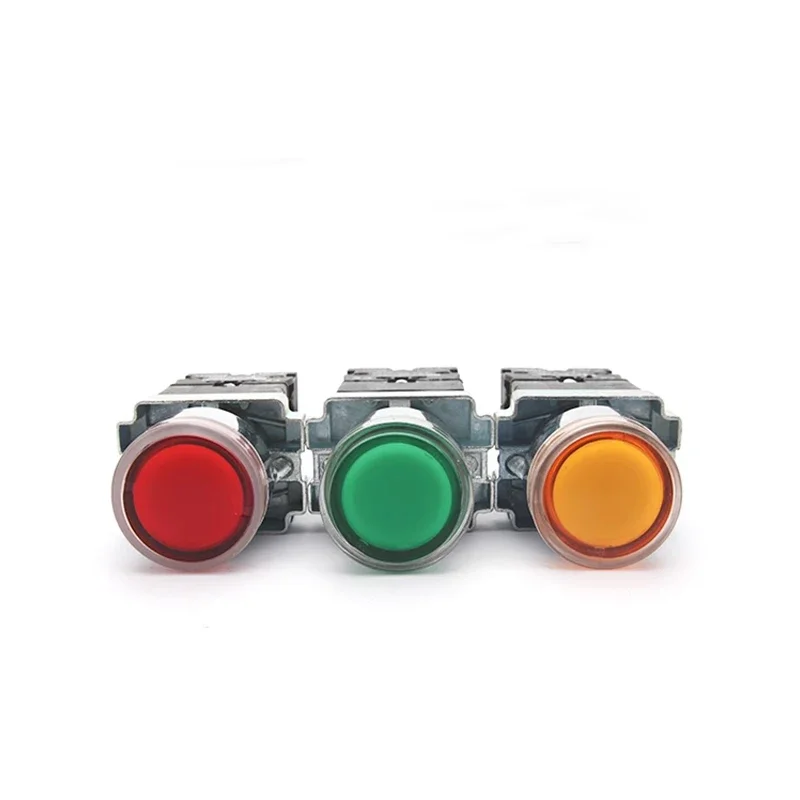 XB2-BW 22mm Self-reset/Momentary Metal Push Button Switch with LED Light NO/NC 24V 220V 380V Green Red Yellow Blue White