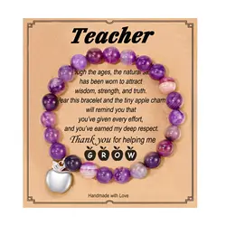 Apple Charm Bracelet with Message Card Teacher Appreciation Healing Relaxation Bracelet for Teachers' Day Christmas Gift