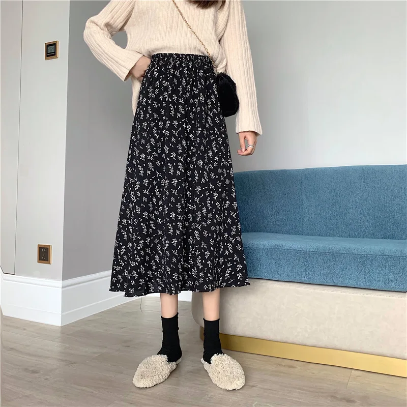 

Skirts Women Floral A-line Folds Design Chic Streetwear Sweet Kawaii Trendy All-match Summer Mid-length Casual Ins Popular Y2k