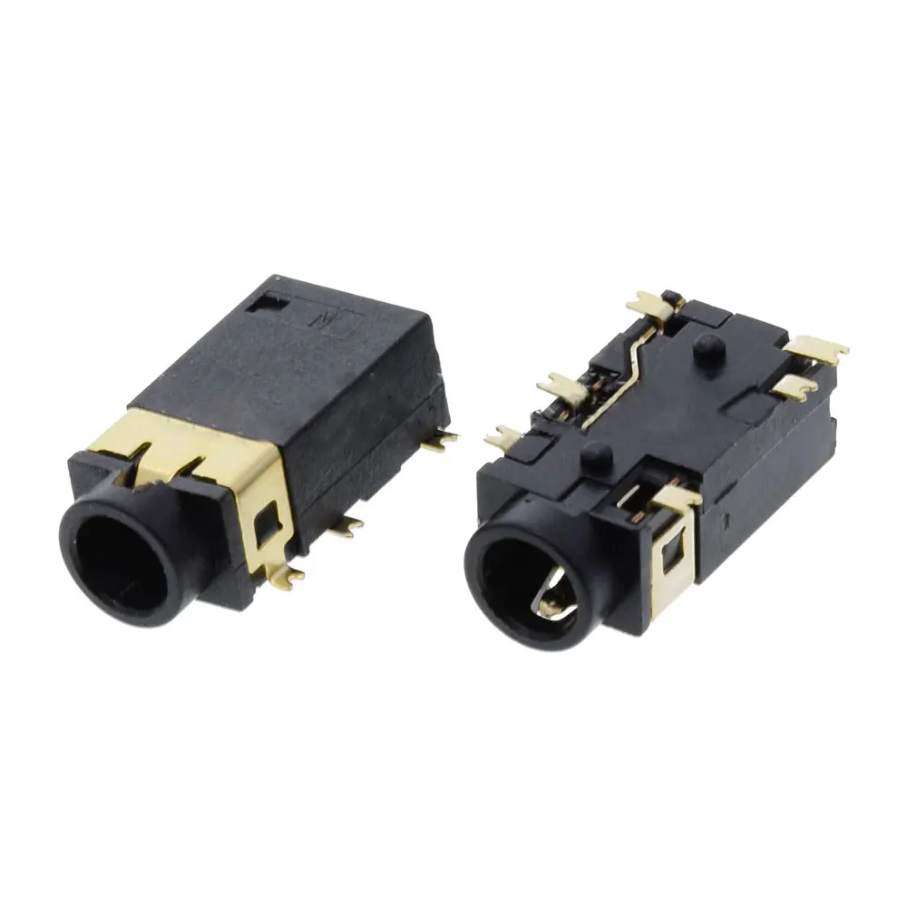 YUXI 10PCS  PJ342/PJ242 6Pin SMD Audio Socket Sinking plate Gold Plated Connector PJ-342/PJ242 3.5mm/2.5mm Headphone Jack