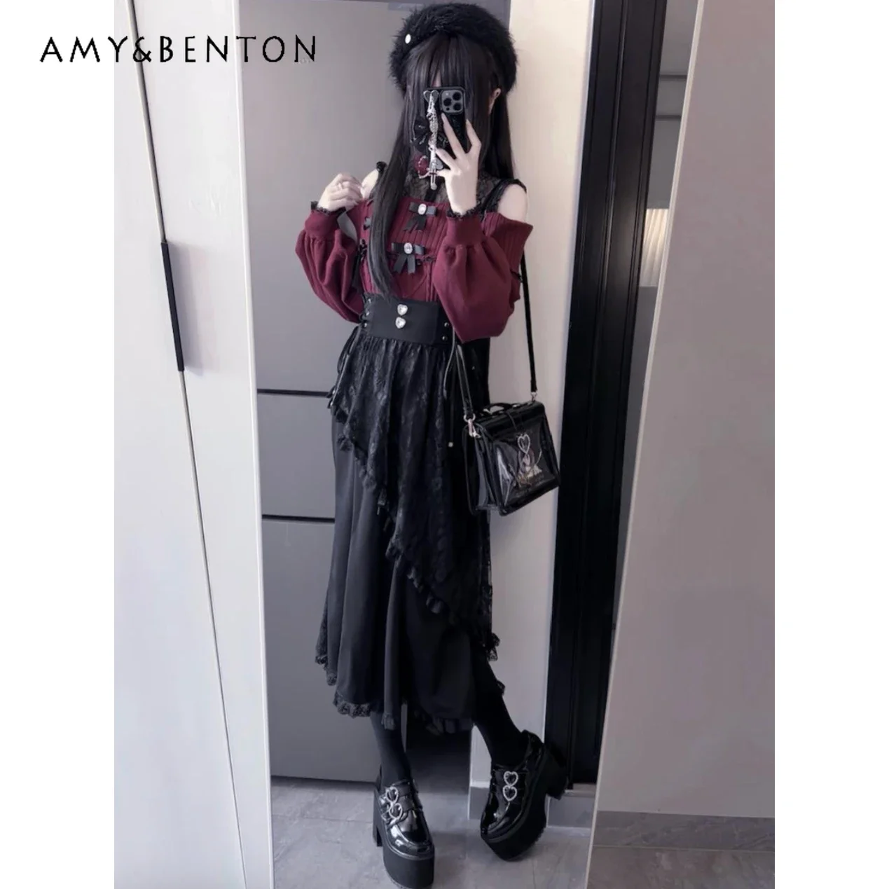 Graceful Mine Series Mass-produced Lolita Fishtail Skirt Japanese Style Sweet Cute Lace Splicing High Waist Mid-calf Skirt Women