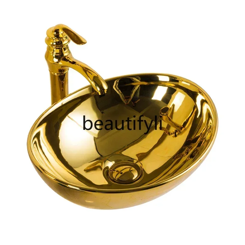 

European style countertop basin gold ceramic washbasin art bathroom creative hand washbasin
