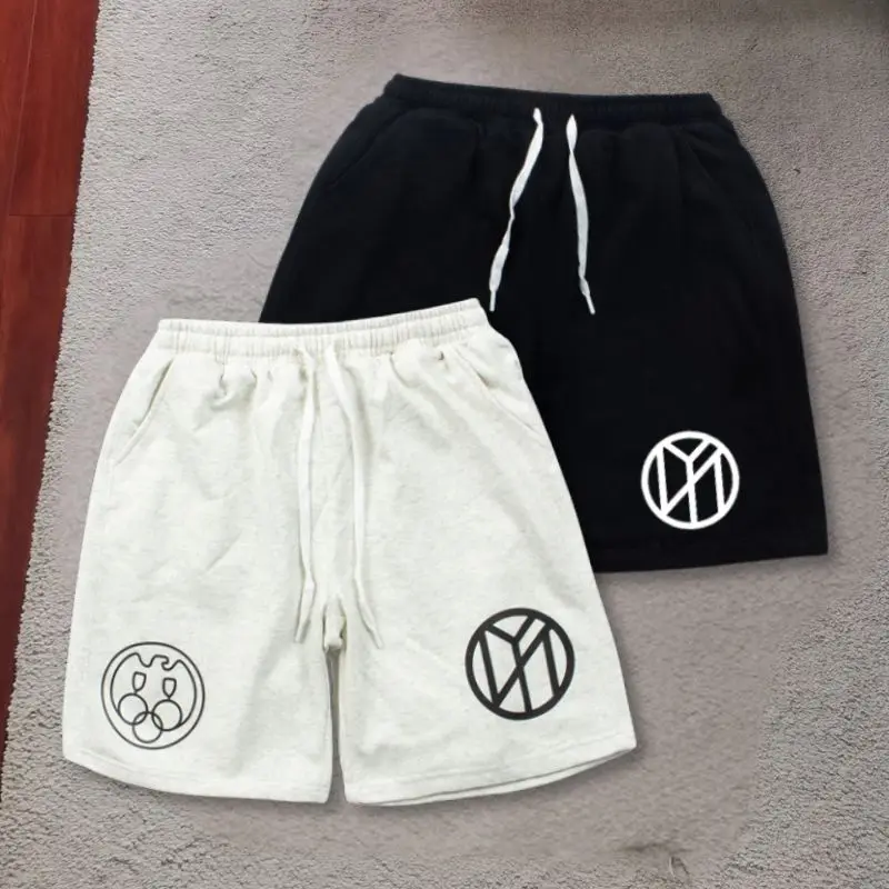Summer Streetwear Kanye West Shorts Cotton Drawstring Loop Sports Cropped Pants Men Women Line Bald Eagle Print Casual Shorts