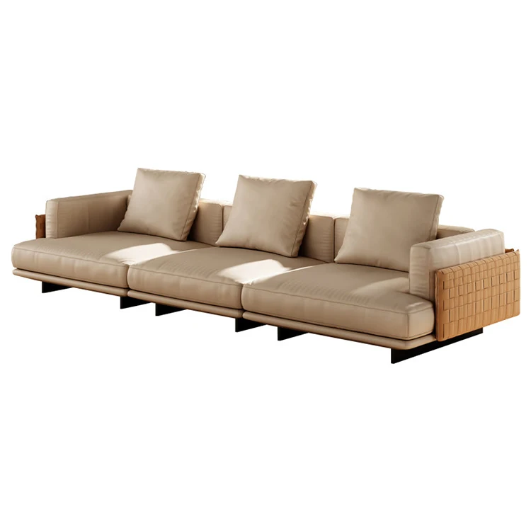 &Woven Leather Solid Wood Frame Sofa High Density Foam Metal Leg L Shape Sofa Set Nordic Furniture Living Room Sofas