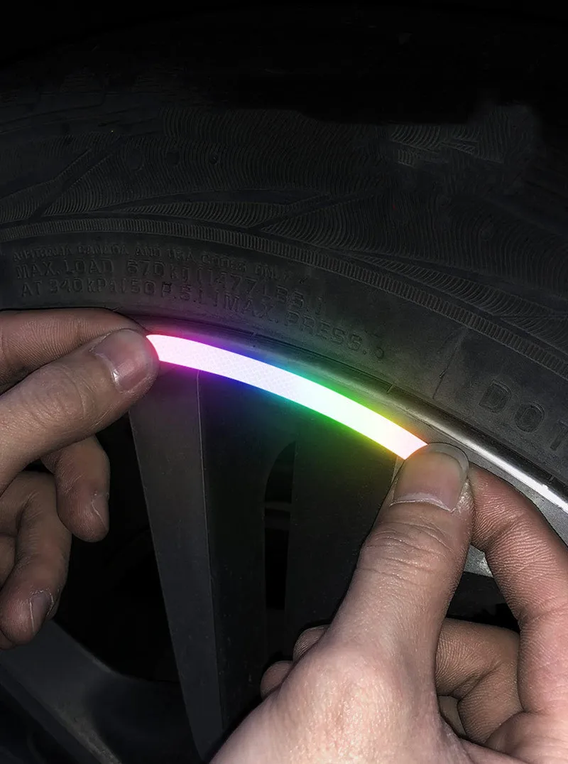 Reflektierende Anti-Kollisions-Warnaufkleber für Auto, Motorrad, Fahrradfelgen, siebenfarbige Laser-Autodekorationszubehörteile – Detail 5