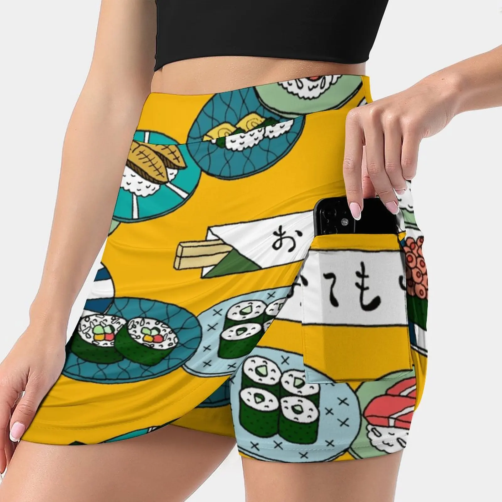 Sushi Train S-4Xl Tennis Skirts Golf Fitness Athletic Shorts Skirt With Phone Pocket Sushi Japanese Japan Sushi Train Cuisine