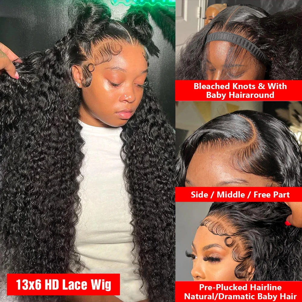 Pre Cut Deep Wave Glueless Wig Human Hair Ready To Wear Preplucked Curly Human Hair Wigs For Women 13x6 HD Lace Frontal Wig 250% image 5