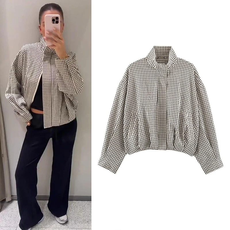 Women's Plaid Pilot Jacket 2026 New Fashion Long-Sleeve Jacket for Women Casual Chic Ladies Outwear Autumn Oversize Women Coat