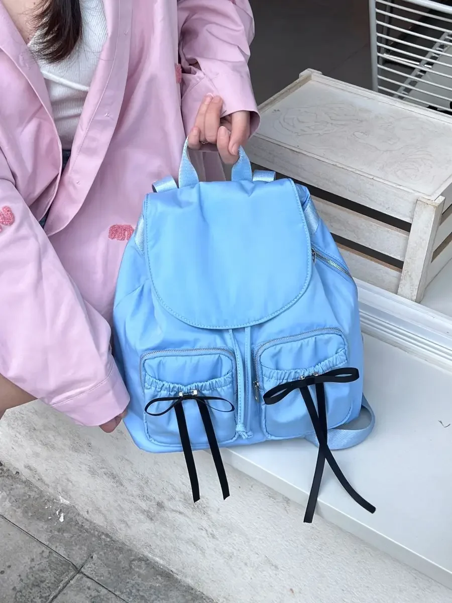 Ballet Bow Ribbon Nylon Shoulder Bag Korean Chic Niche Bags Design Waterproof Large-capacity College Backpack