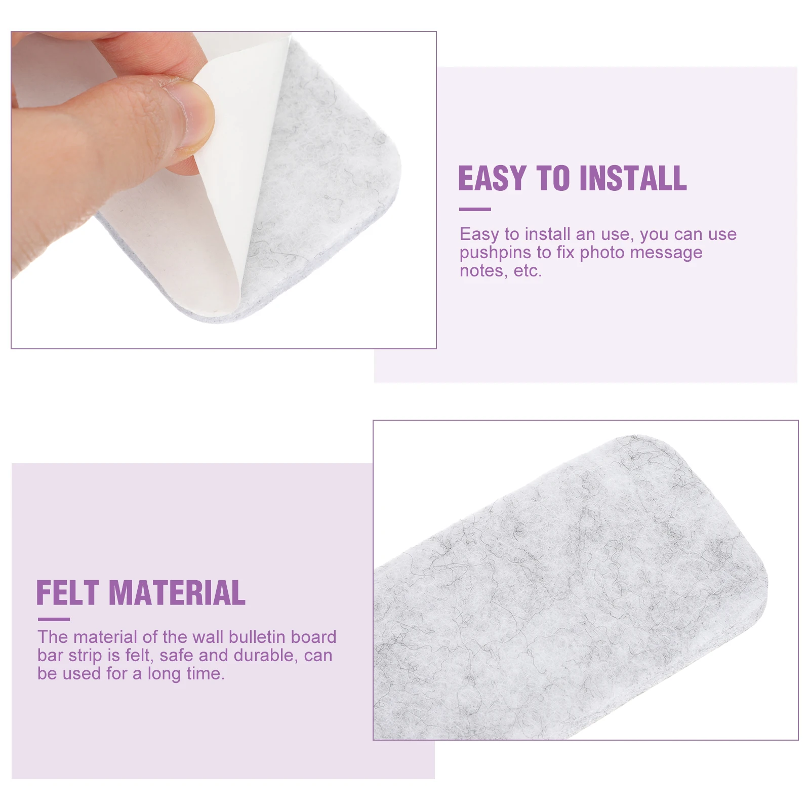 

8 pcs Bulletin Felt Bar Wall Memo Strips Pushpins Adhesive Safe Decorative Organizer Display Photos Crafts Felt Wall