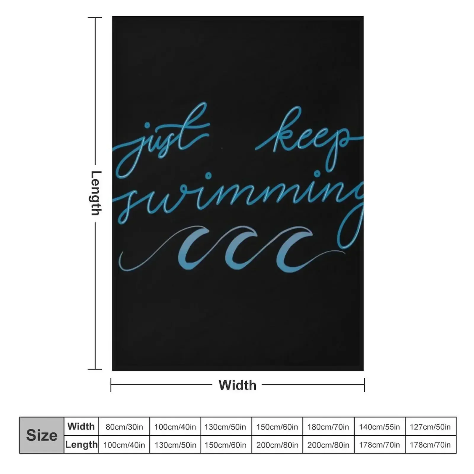 Just Keep Swimming Script Lettering Throw Blanket decorative Weighted Flannel Fabric Decorative Throw Blankets