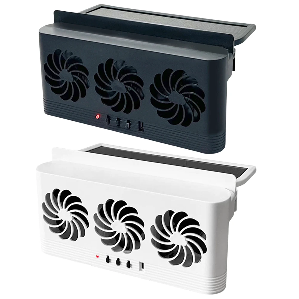 

New Car Exhaust Fan Solar Powered Car Radiator Cooling Fan with 3 Air Outlets Ventilation Fan USB Rechargeable For All Cars
