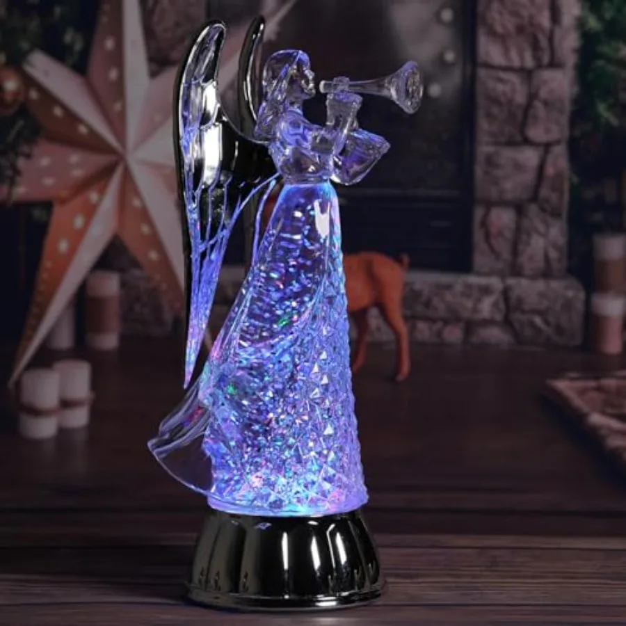 

12-дюймовый снежный шар с ангелами, рождественский декор, светящиеся фигурки ангелов с 6-часовым таймером, работающие от USB/батареек, снежные шары с ангелами