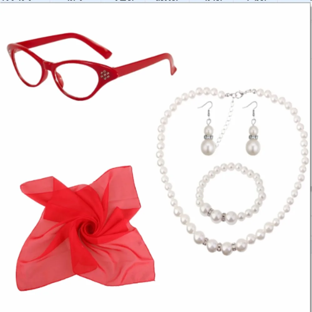 PESENAR "إكسسوارات الأزياء القديمة في الخمسينيات: منقطة، أنماط حمراء وسوداء، مثالية للحفلات ذات الطابع العتيق."