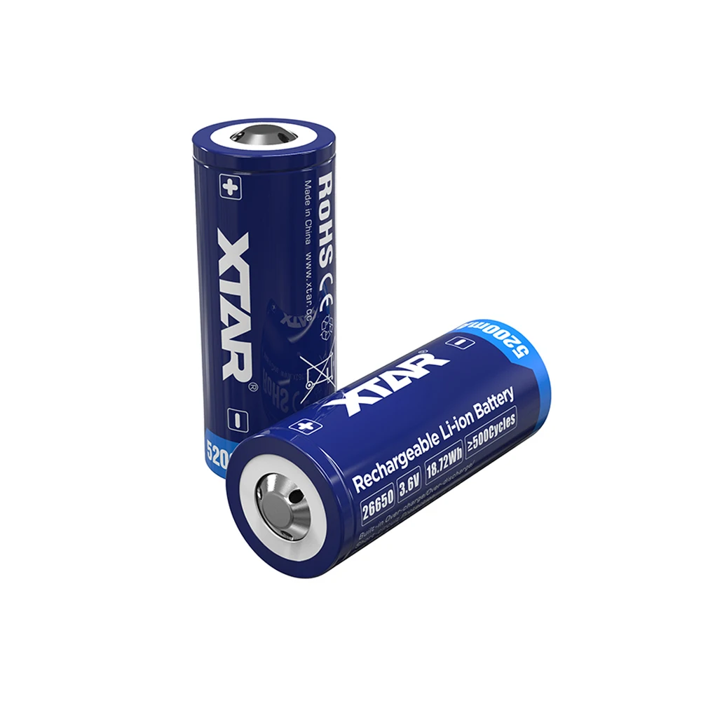 4PCS XTAR 26650 Battery 5200mAh Rechargeable Li-ion Battery With Protected Button Top 3.6V Batteries For Flashlights