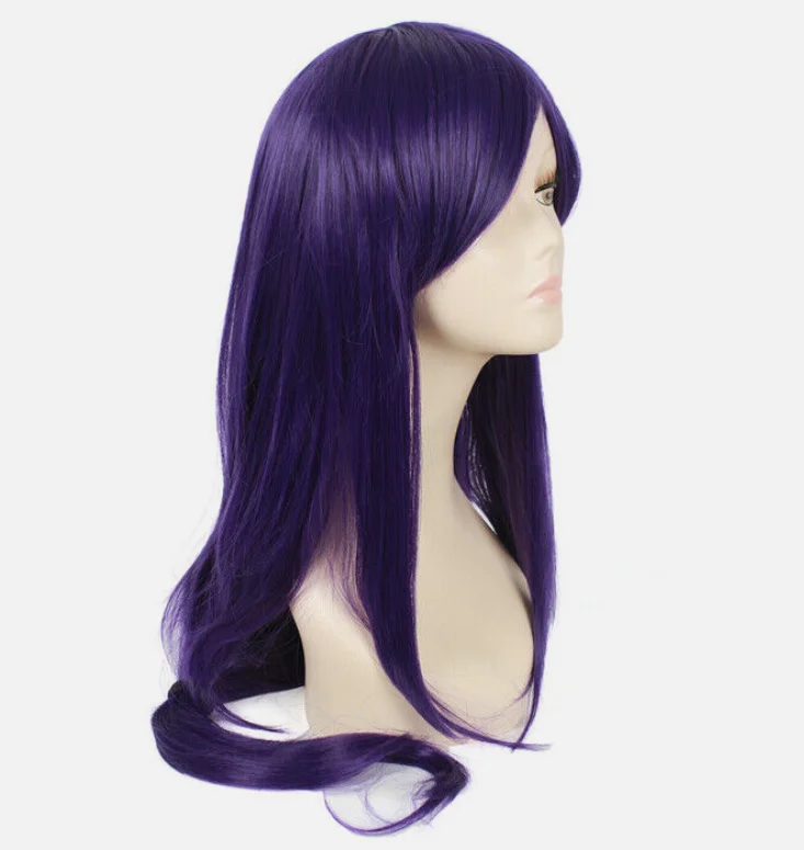 Pelucas de Cosplay moradas de Anime, pelo sintético largo y recto de 80cm para mujer