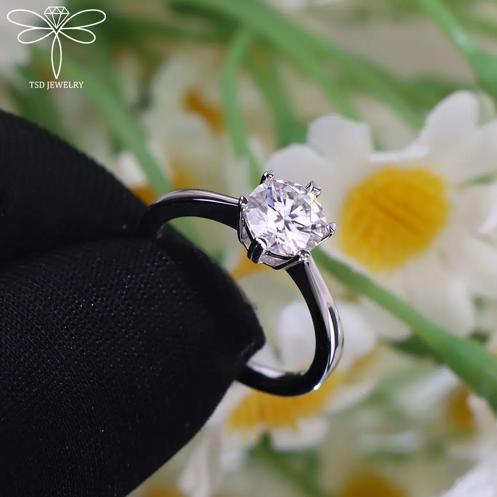 

100% 1 карат стерлингового серебра 925 пробы круглые обручальные кольца с муассанитом D цвет сертификат пасьянса кольцо с бриллиантом женские ювелирные изделия