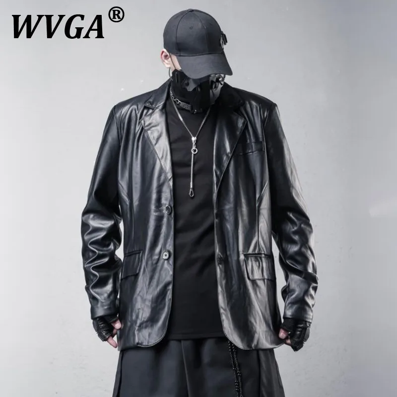 

WVGA Suit-Coats New Man Spring Autumn Tide High Street Dark Style PU Leather High-end Trendy Niche Chic Casual Blazer Ins W10313