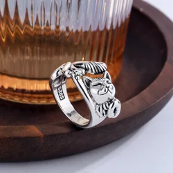 Best Sell Vintage Little Cat Animal Design Thai Silver Female Party Ring Original Jewelry For Women Christmas Gifts No Fade