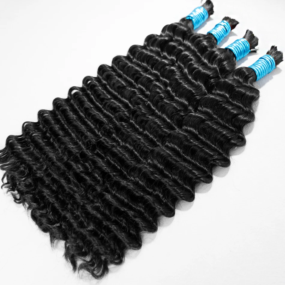 100% Unprocessed Wavy Human Hair Bulk Extension Virgin Human Hair Deep Wave Hair Curly 10A Bulk Weaving No Weft For Braiding