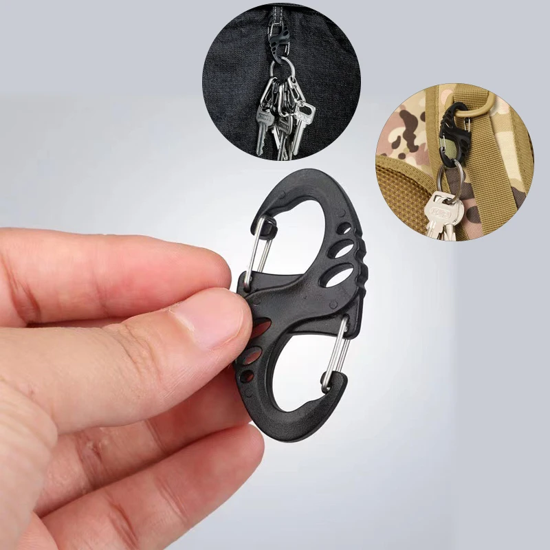 20PCS S Type Carabiner Dual Buckle Portable Outdoor Climbing Hook Mini Keychain Plastic Steel Camping Hook