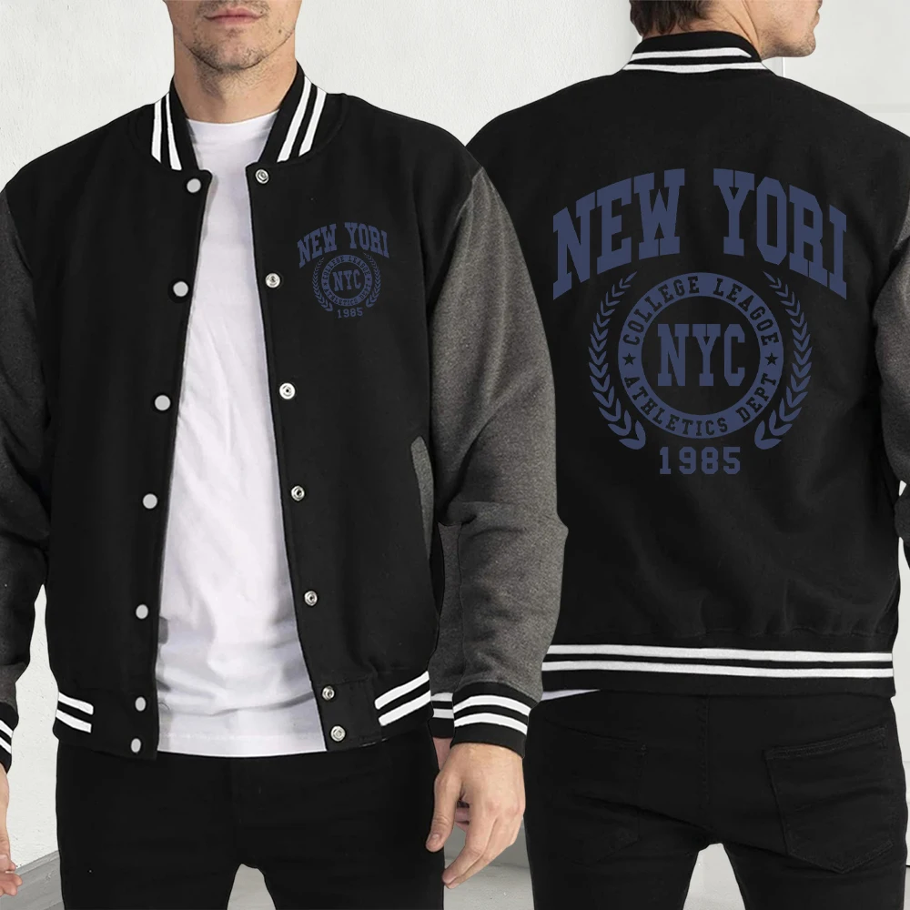 

New York Nyc 1985 City Graphic Print Men Jackets Fleece Streetwear Hip Hop Street Casual Clothes Loose Fashion Baseball Jersey