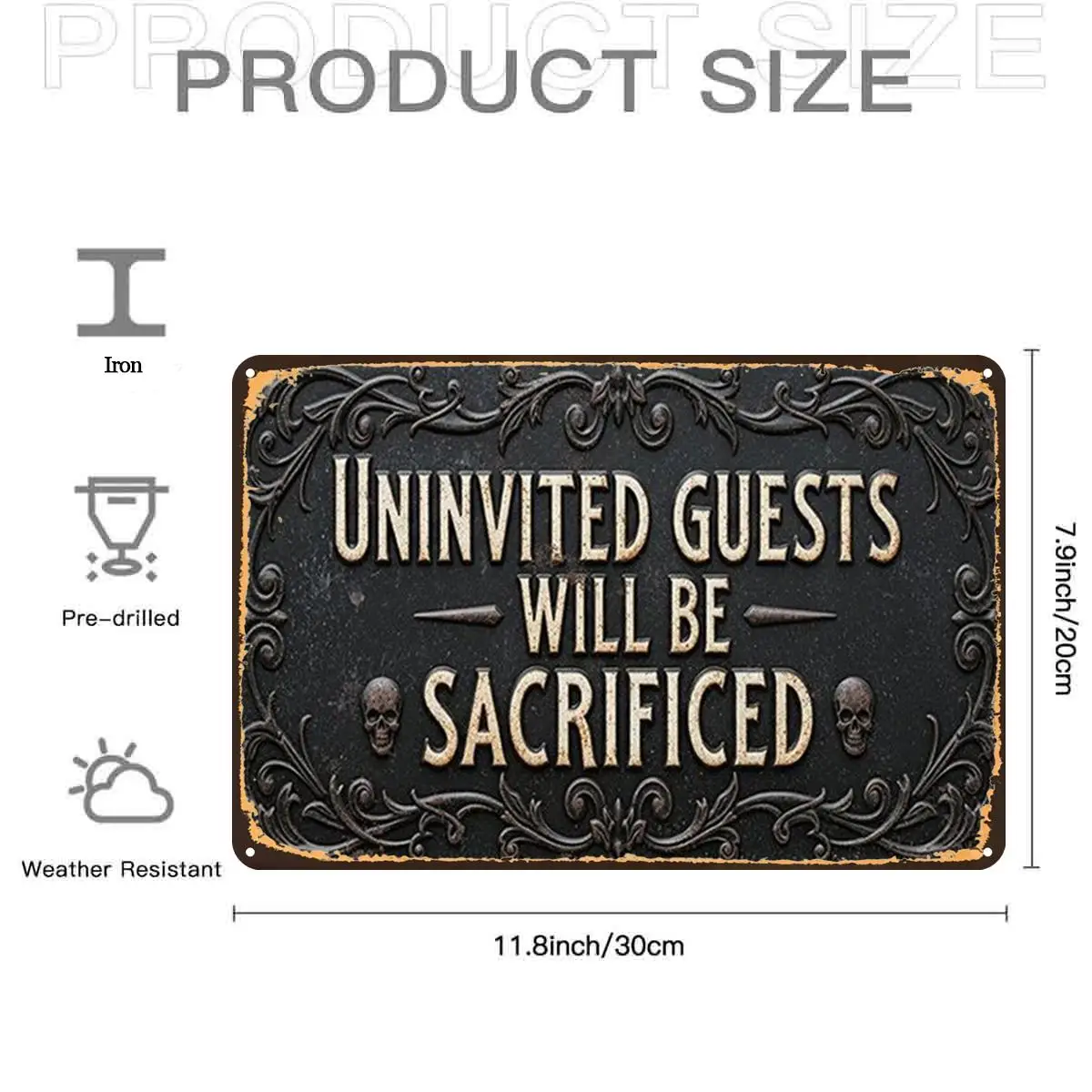 2D Flat,1pc,Retro VintageHaunted Guest Warning SignMetal Tin Sign, Pre-Drilled Holes, Suitable for Indoor, Garden,Outdoor