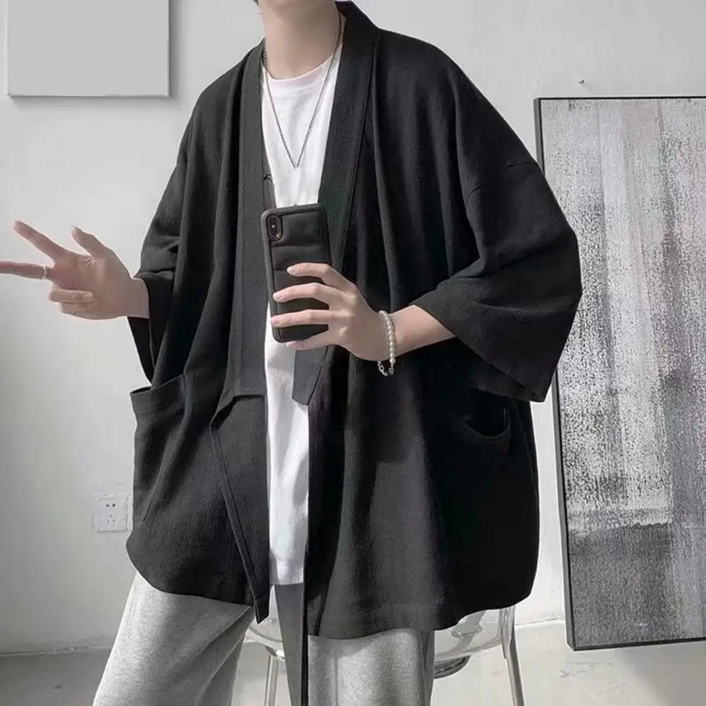 Sun Protection Shirt Retro Chinese Style Men's Summer Cardigan with Three Quarter Sleeves Soft Breathable Fabric for Casual