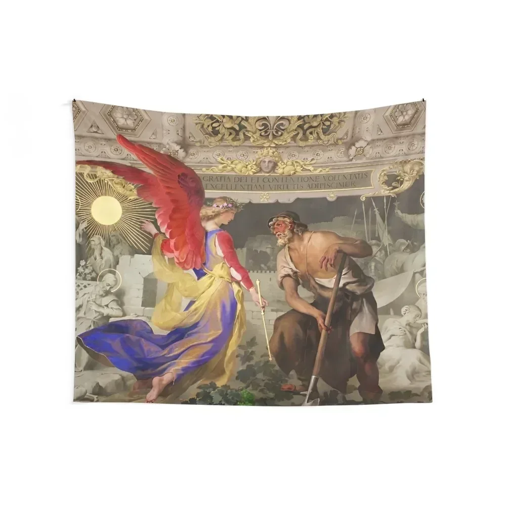 The Angel and the Farmer Italian renaissance landscape frescoe mural painting art print Tapestry Wall Decoration Tapestry