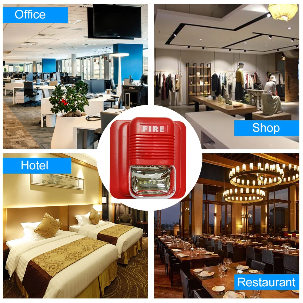 Fire Alarm Warning Strobe Siren Horn Sound & Strobe Alert Security System for Home Office Hotel Restaurant