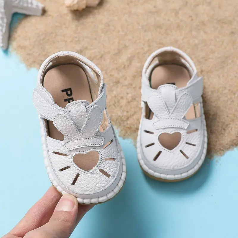 Summer Closed Toe Leather Upper Girls New Toddler Sandals Breathable Secure Fit Soft Sole Walking Shoes 0-3 Years Old