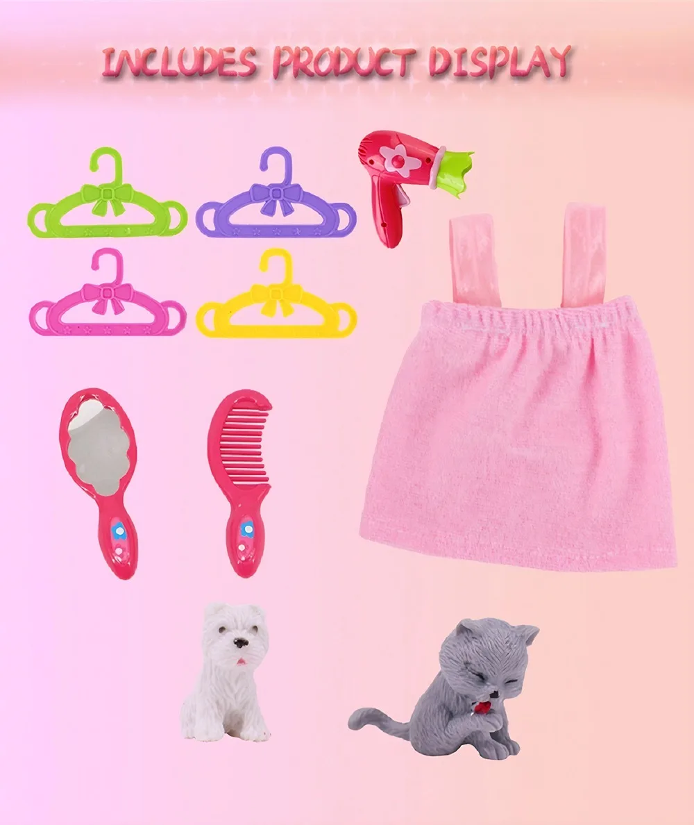 Juego de baño rosa para muñecas Wellie Wisher de 14,5 pulgadas y 32-34Cm Paola Reina, vestido informal para casa, juguete para niños