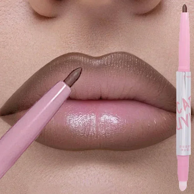 Double-end Matte Contouring Lip Liner Pen Long Last Smooth Non-stick Cup Moisturising Lipstick Pencil with Brush Beauty Cosmetic