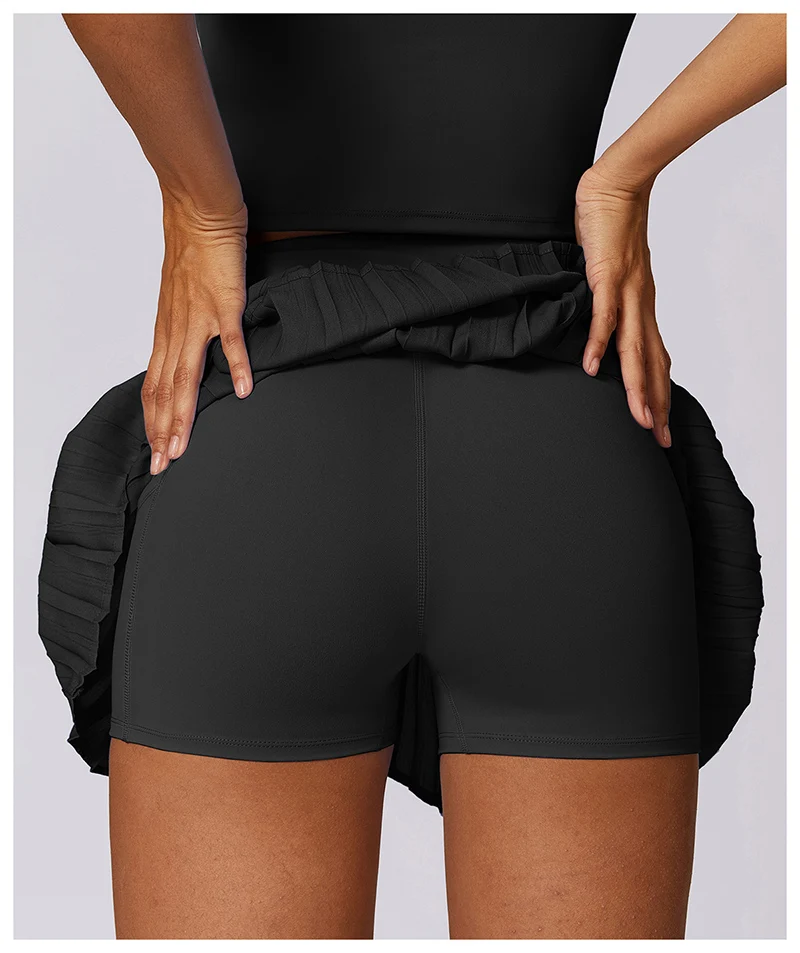 Fashion  Women Pleated High Waist  Tennis Student Mini Skirt Summer New 2024 Black Ladies Suit Skirt