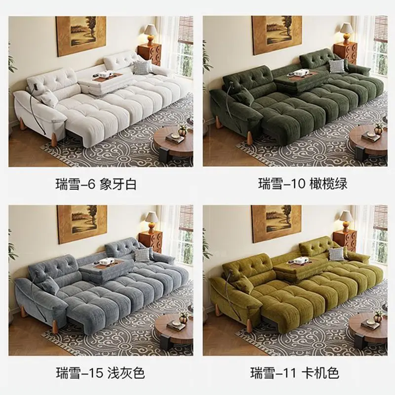 Zero wall cream wind electric function sofa bed living room retractable sofa