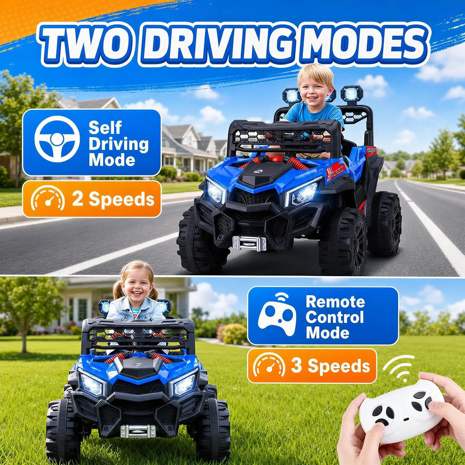 12V Kids Ride on Car, Electric UTV Off-Road Truck with Parent Remote Control, Battery Powered Toy Vehicle for Boys Girls, Spring