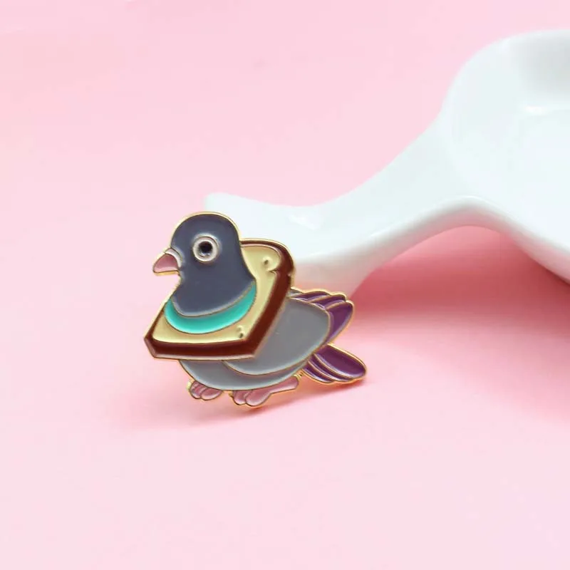 Cute Peace Dove Metal Pigeon Enamel Pins Wheat Delicious Slice Collar Cartoon Animal Badge Lapel Brooch Jewelry Gifts Wholesale