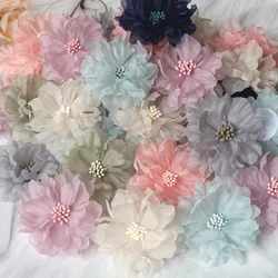 10Pcs 6.5CM Handmade Chiffon Multilayer Fabric Cored Flowers For DIY Hair Accessories Hats Headband Wedding Dress Decoration