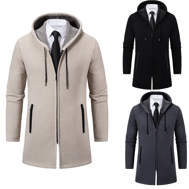 Autumn Winter Men's Casual Knitted Coat New Velvet Padded Jacket Male Hoodies Warm Jumper Fashion Zipper Mens Cardigan