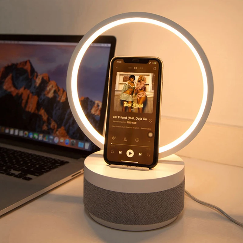 

2025 New Multi-Function Wireless Charging Lamp BT Speaker Smart AI Night Light Brightness Adjustment Table Lamp As Gift